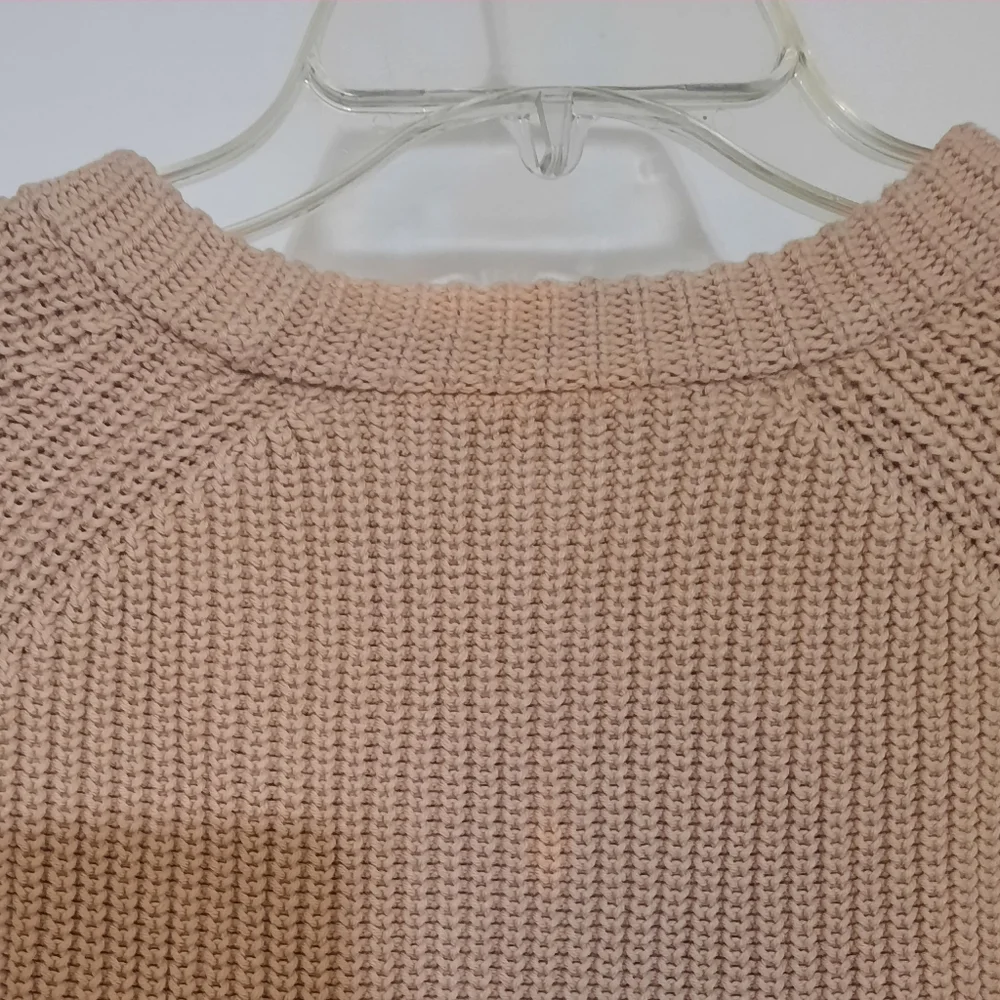 JENNI KAYNE Cotton Fisherman Sweater Oatmeal Beige Tan Knit Grandpa Grandma Med. - Picture 5 of 6